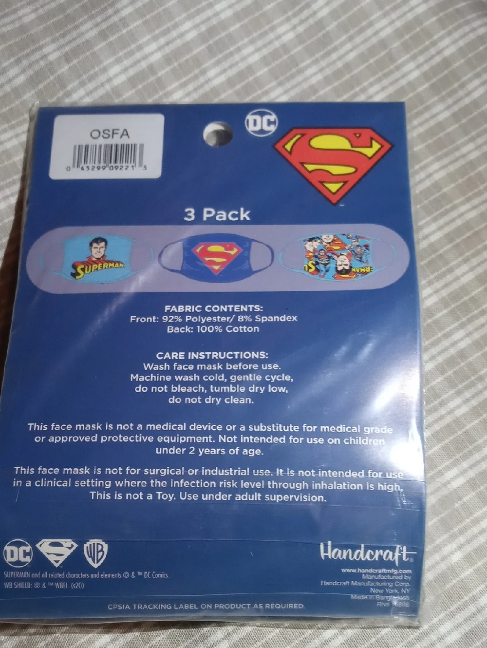 DC Superman Kids Face Mask 3-Pack - Blue and Red